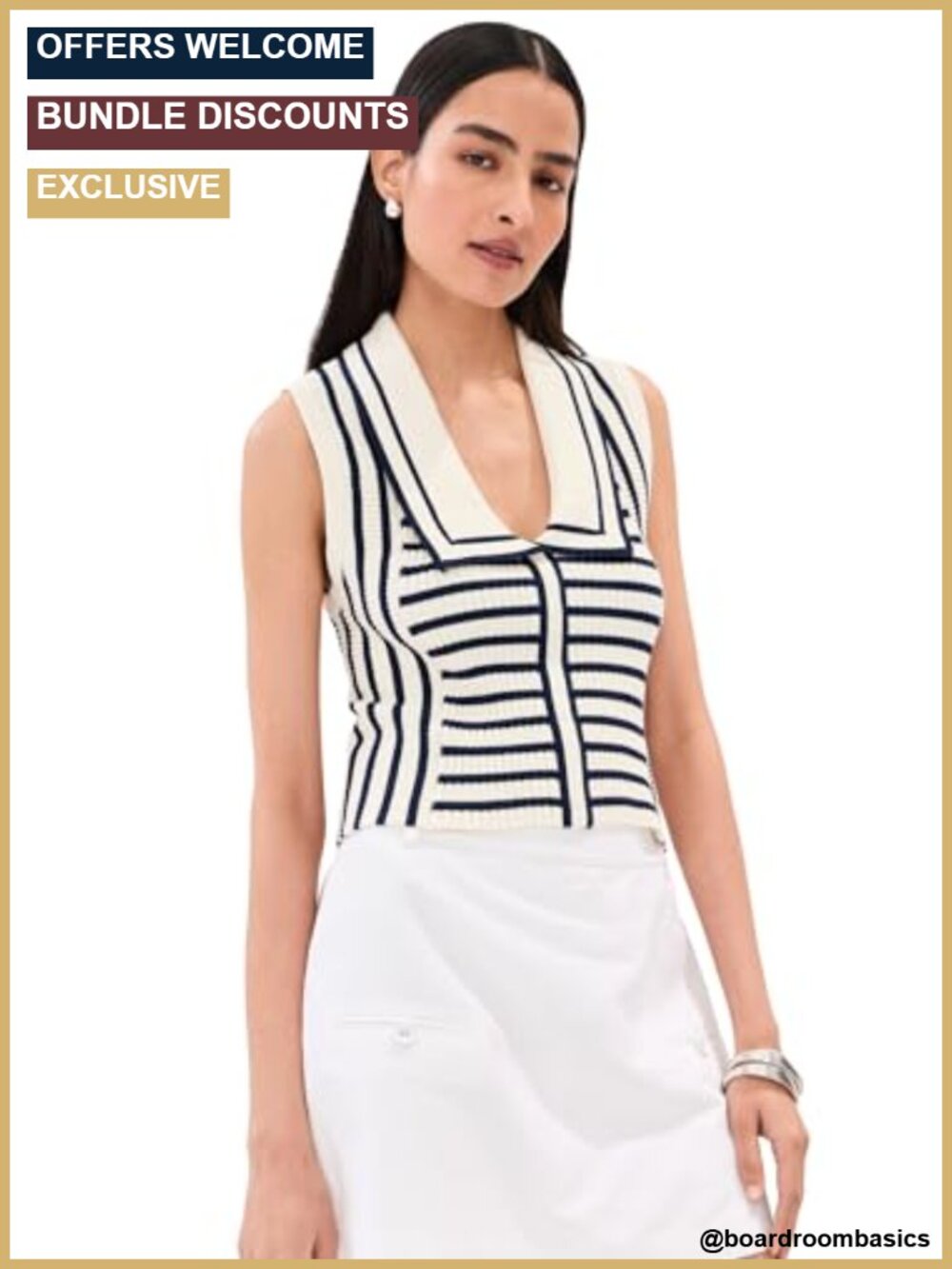 LE BOP Noa Ribbed Tank Top Sleeveless Cotton Nylon Striped